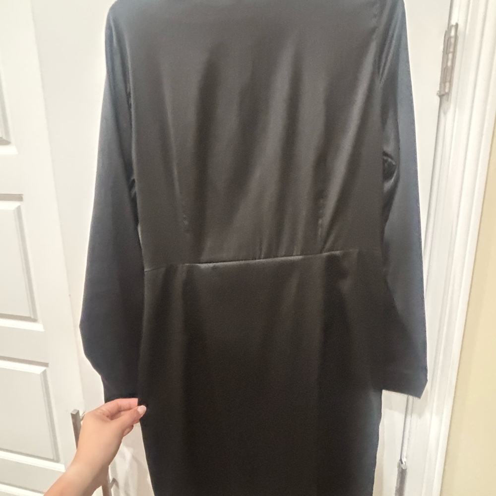 Fashion Nova Black Satin Long Sleeve Dress